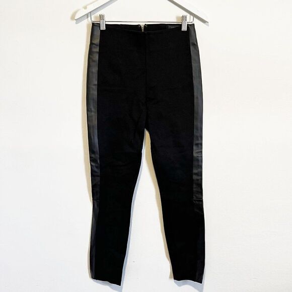 CLEARANCE - J Crew Pixie Black Faux Leather Side Stripe Skinny Pants E1228 - Picture 2 of 9